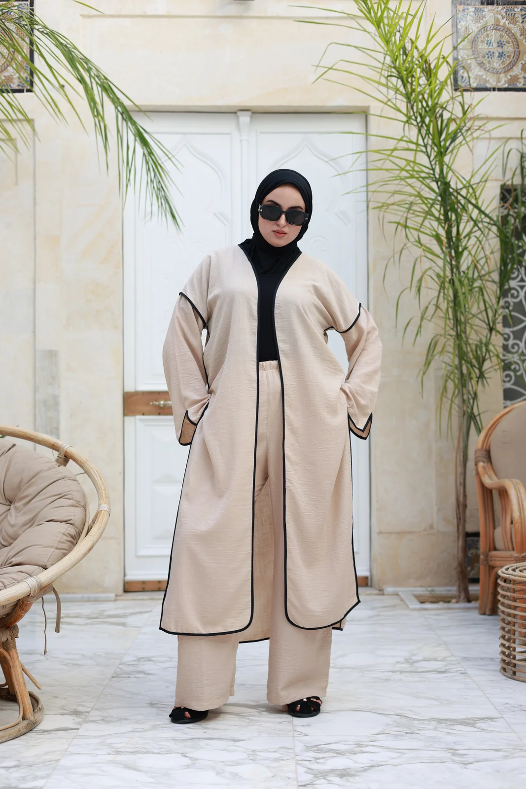 Ensemble Kimono + pantalon Yara beige — Ensemble Dana Collection